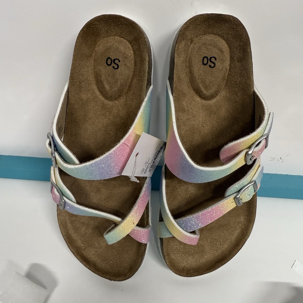 SO Girls Size 4 Pastel Multi Color Glitter Elisha Sandals New